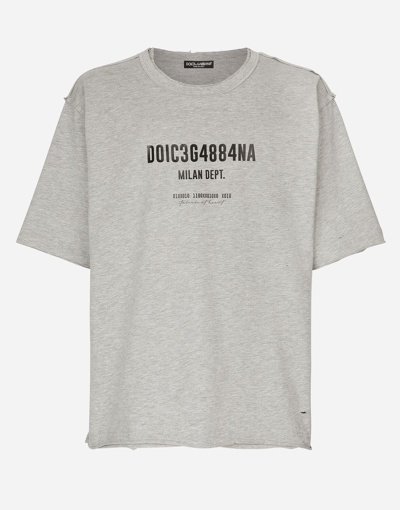 Dolce & Gabbana Cotton Interlock T-shirt With Logo Print In Melange_grey