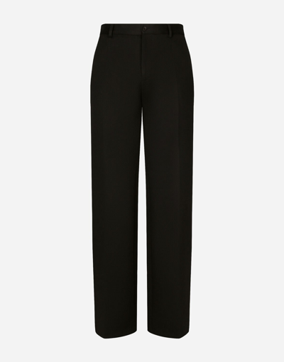 Dolce & Gabbana Straight-leg Technical Cotton Jersey Pants In Black
