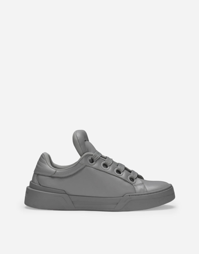 Dolce & Gabbana Nappa Leather Mega Skate Trainers In Grey