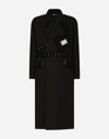 DOLCE & GABBANA DOUBLE-BREASTED BAIZE TRENCH COAT WITH LOGO LABEL