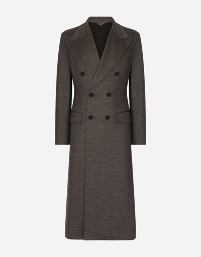 Dolce & Gabbana Double-breasted Technical Wool Jersey Coat In Melange_grey
