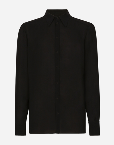 Dolce & Gabbana Martini-fit Stretch Charmeuse Shirt In Black