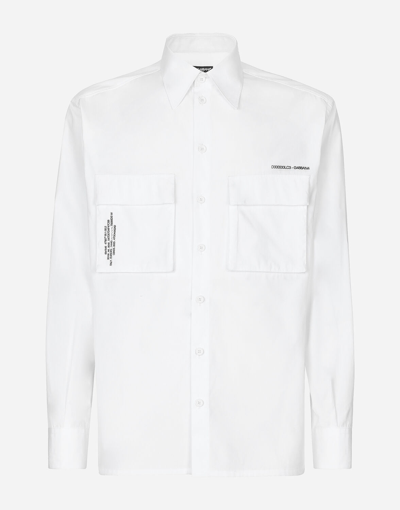 Dolce & Gabbana Cotton Poplin Shirt With Logo Print In White