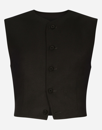 Dolce & Gabbana Full Milano Jersey And Wool Gabardine Waistcoat In Black