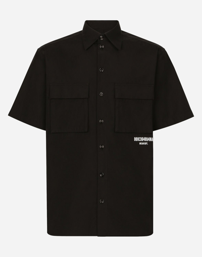 Dolce & Gabbana Cotton Poplin Shirt With Logo Print In Black