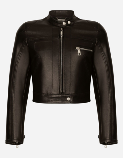 Dolce & Gabbana Nappa Leather Biker Jacket In Black