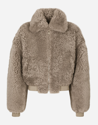 Dolce & Gabbana Shearling Jacket With Hood In Multicolor