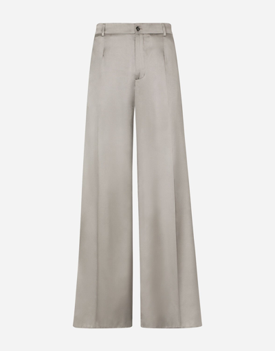 Dolce & Gabbana Wide-leg Stretch Silk Trousers In Grey