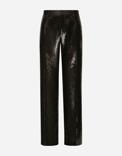 Dolce & Gabbana Sequined Straight-leg Pants In Black