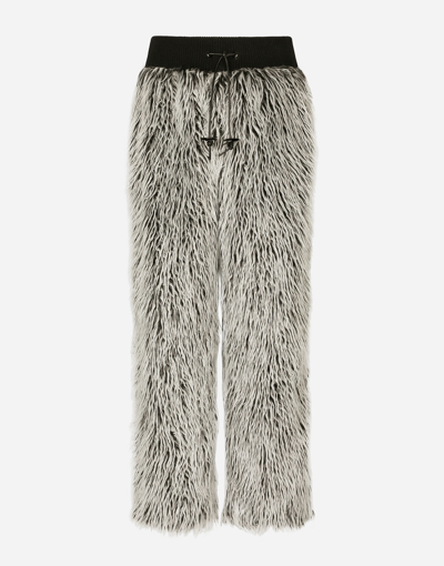 Dolce & Gabbana Faux Fur Jogging Trousers In Black