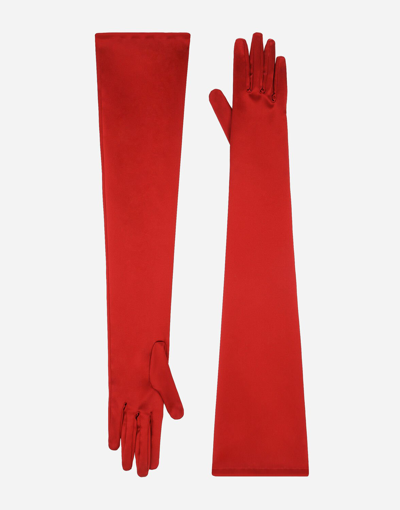 Dolce & Gabbana Long Satin Gloves In Red