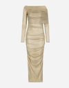 Dolce & Gabbana Draped Metallic Mesh-jersey Midi Dress In Gold