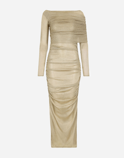 Dolce & Gabbana Lurex Mesh Calf-length Skirt In Gold