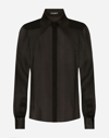 Dolce & Gabbana Silk Chiffon Shirt With Satin Details In Black