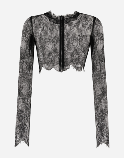 DOLCE & GABBANA LONG-SLEEVED CHANTILLY LACE CROP TOP