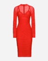 Dolce & Gabbana Draped Tulle Midi Dress In Red