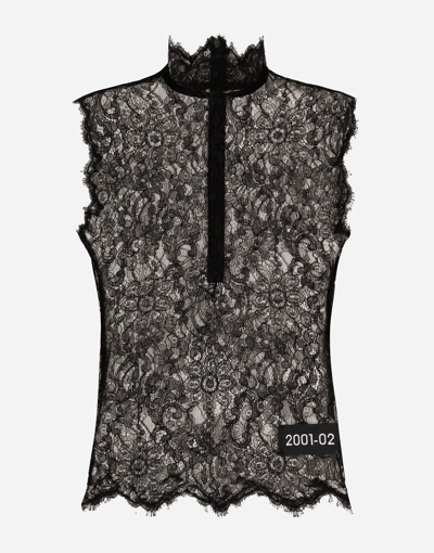 Dolce & Gabbana Sleeveless Chantilly Lace Top In Black