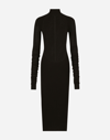 Dolce & Gabbana Jersey Calf-length Dress With Chantilly Lace Insert In Black
