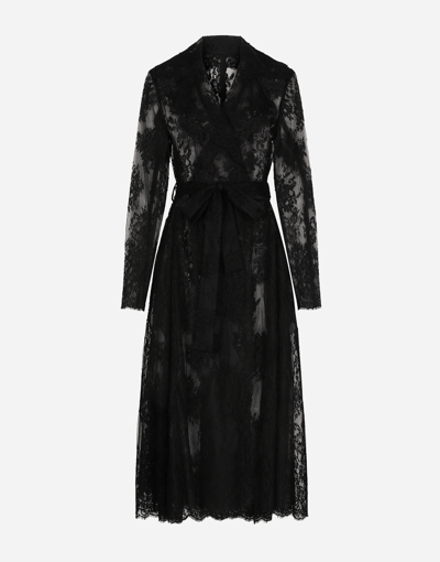 Dolce & Gabbana Chantilly Lace Coat With Belt In Black