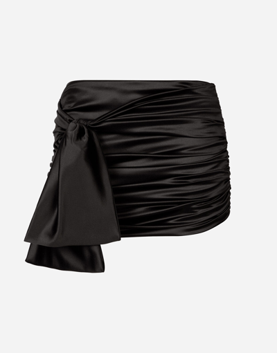 Dolce & Gabbana Short Draped Satin Skirt With Side Bow In Black