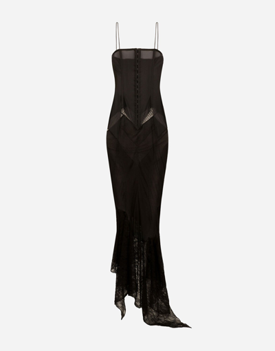 Dolce & Gabbana Strapless Lace Patchwork Dress In Black