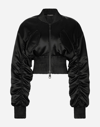 Dolce & Gabbana Draped Satin Cropped Bomber Jacket In Black