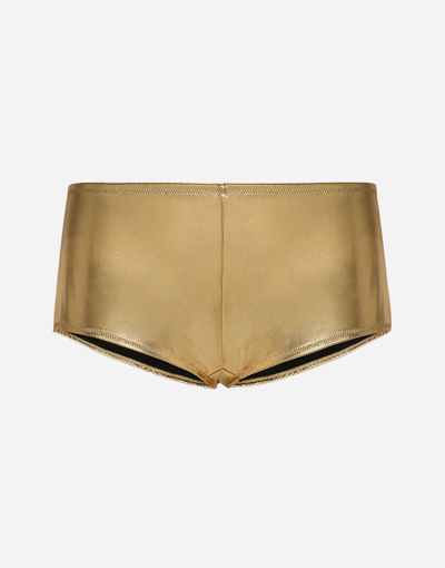 Dolce & Gabbana Foiled Jersey Low-rise Panties In Gold