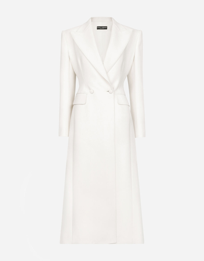 Dolce & Gabbana Long Double-breasted Wool Cady Coat In White