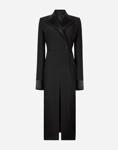 Dolce & Gabbana Woolen Calf-length Coat Dress In Black