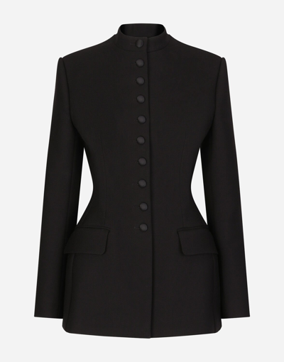 Dolce & Gabbana Long Single-breasted Wool Cady Dolce-fit Jacket In Black