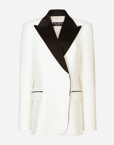 Dolce & Gabbana Double-breasted Wool Crepe Jacket With Tuxedo Lapels In Natural_white