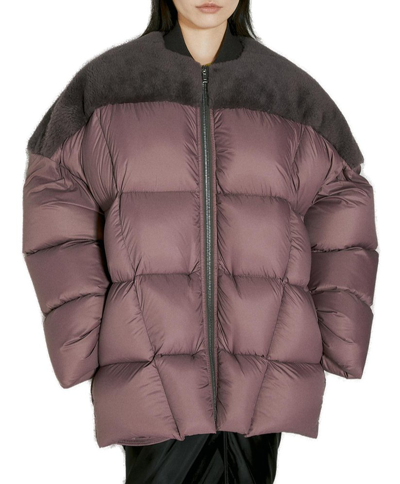 Rick Owens Quilted Padded Oversized Flight Jacket In Purple