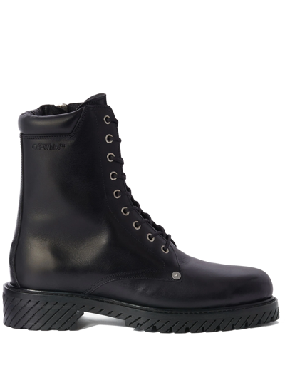 Off-white Diag-sole Lace-up Combat Boots In 1010 Black Black