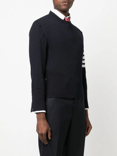 Thom Browne 4-bar Cable-knit Ribbed Jumper In 415 Navy