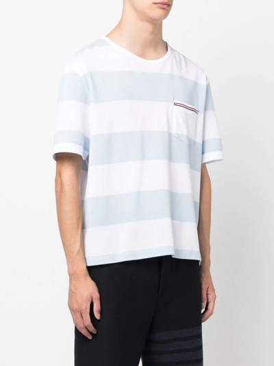 Thom Browne Men Striped Pocket Ss Rugby Shirt In 452 Light Blue White