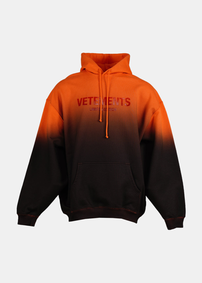 Vetements Logo-print Gradient-effect Hoodie In Orange