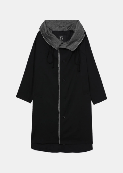 Y's Contrast-lining Hooded Wool Coat In Black
