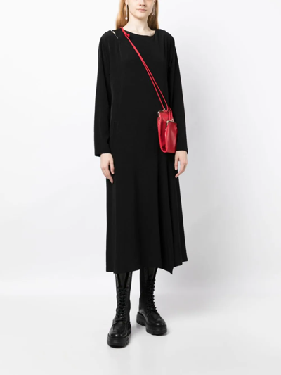 Y's Asymmetric Lace-up Midi Dress In Black