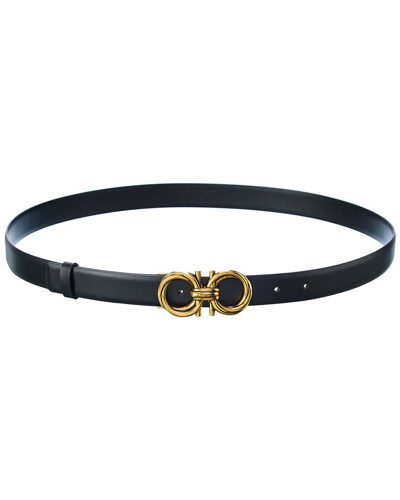 Ferragamo Gancini Adjustable Leather Belt In Black