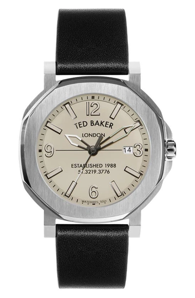 Ted Baker Men's Actonn Black Leather Strap Watch 44mm