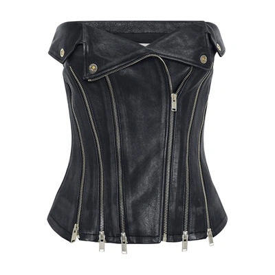 Dion Lee Biker Zip-up Leather Corset In Black