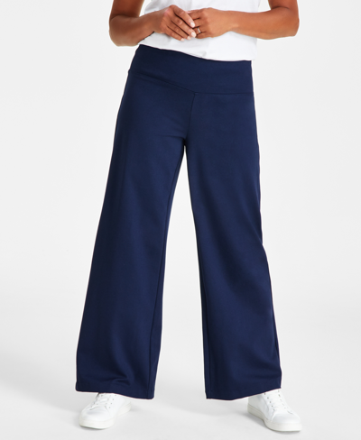 Style & Co Plus Size High-rise Wide-leg Twill Pants, Created For Macy's In Industrial Blue