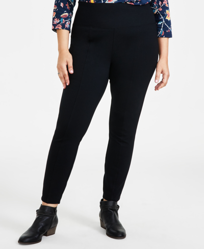 Style & Co Plus Size Pull-on Ponte Knit Pants, Created For Macy's In Deep Black