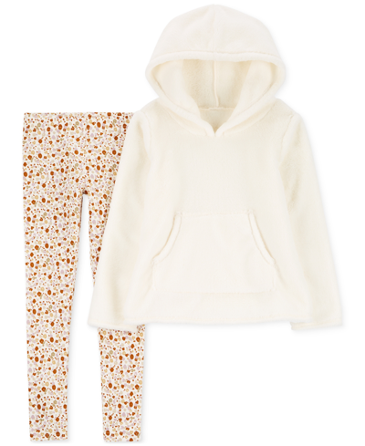 Carter's Big Girls Fuzzy Velboa Hoodie And Floral-print Leggings, 2 Piece Set In Open
