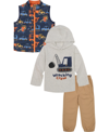 KIDS HEADQUARTERS BABY BOYS HOODED T-SHIRT, QUILTED VEST AND TWILL JOGGERS, 3 PIECE SET
