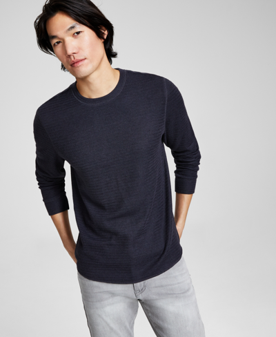And Now This Men's Regular-fit Ribbed-knit Long-sleeve T-shirt, Created For Macy's In Charcoal Grey