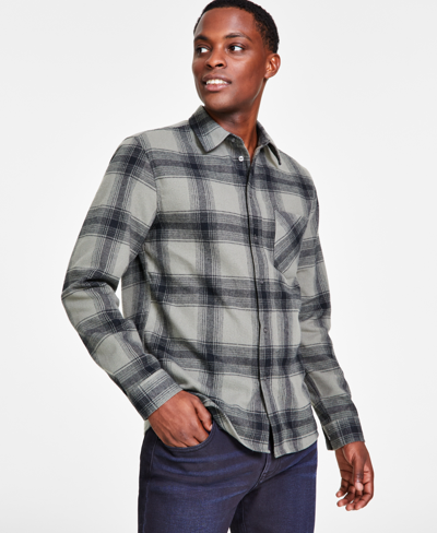 And Now This Men's Plaid Button-down Flannel Shirt, Created For Macy's In Medium Grey