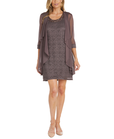R & M Richards Lace Dress & Jacket In Fig