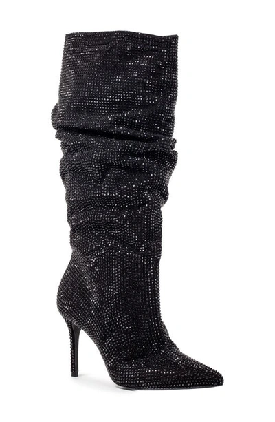 Black Suede Studio Slouch Bootie In Black Crystal Emb