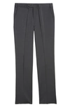 Emporio Armani Flat Front Wool Pants In Solid Dark Grey